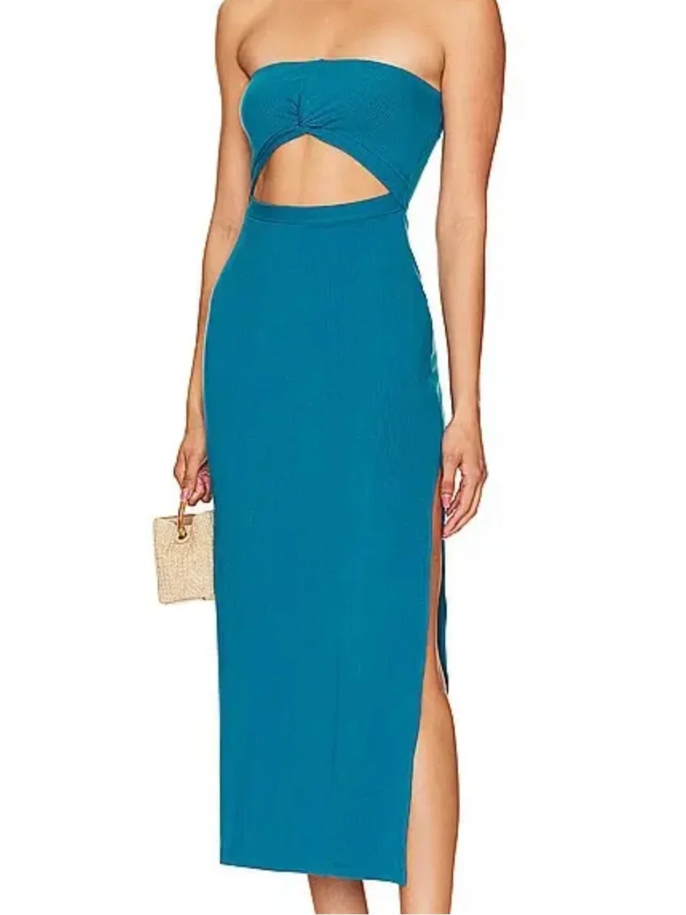 l*space Kierra Teal Strapless Cutout Midi Dress NWT size large